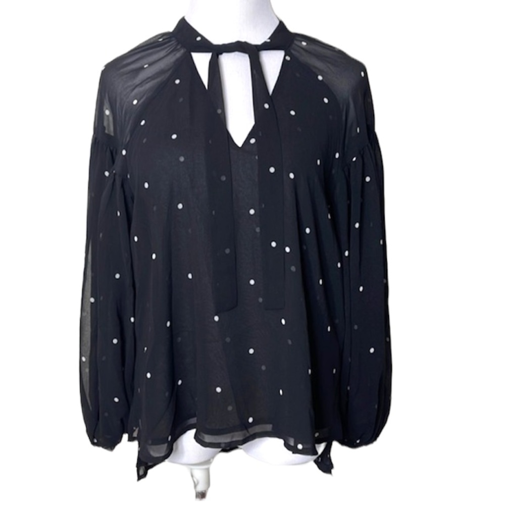Halogen Black with White Dot Double Layer Sheer Top Size Small